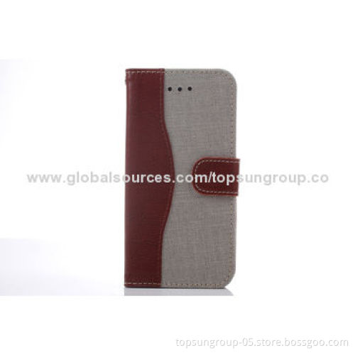 High-quality Denim + PU Flip Cases for iPhone 6 with Card Slots and Hanging Rope
